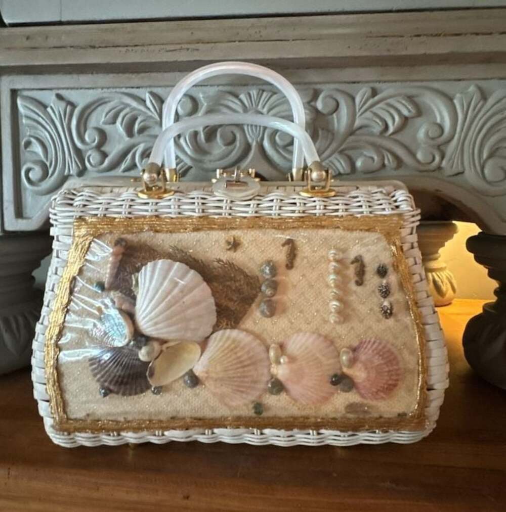 Vintage Princess Charming by Atlas Wicker and Seashell Box Handbag